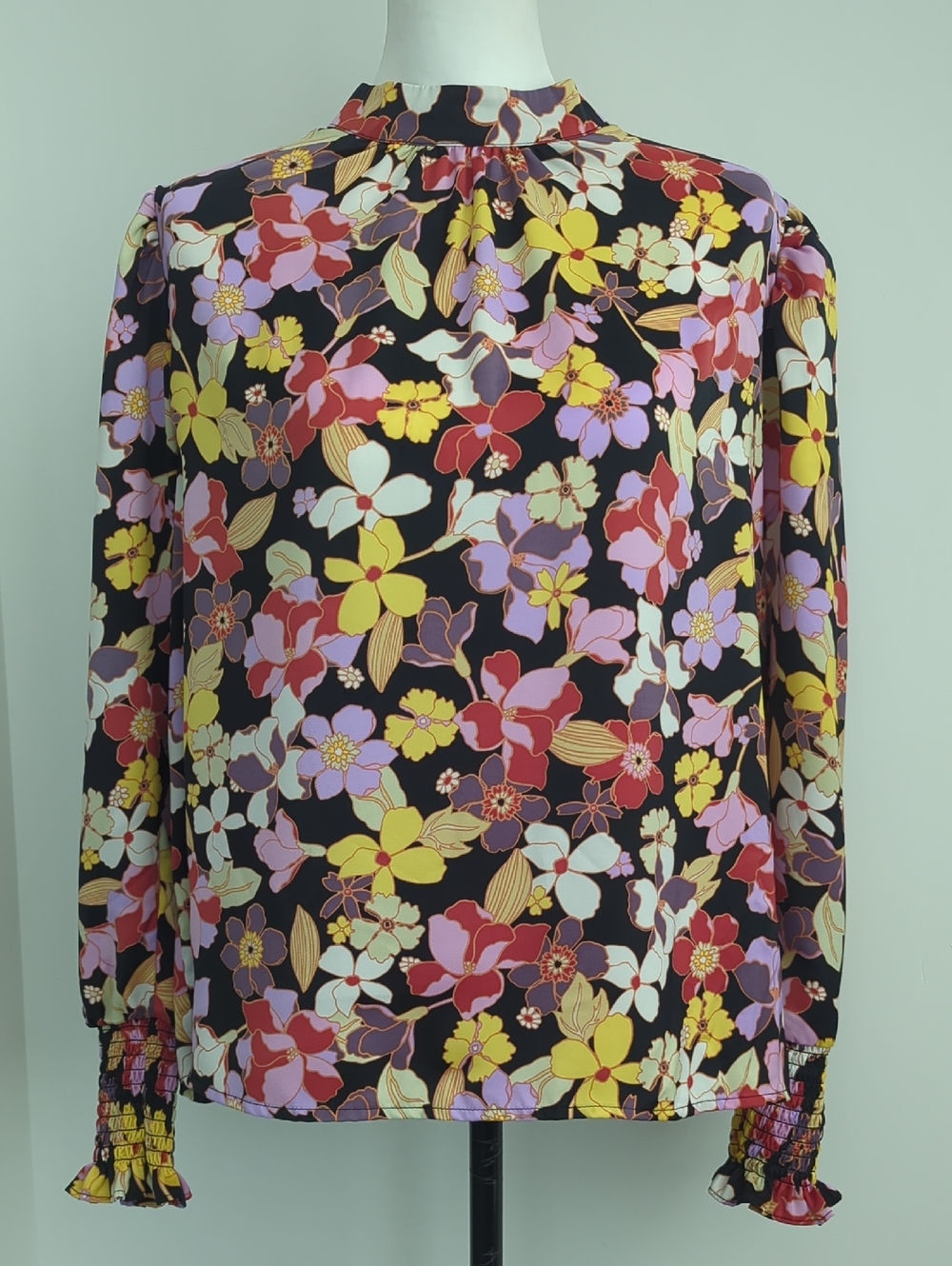 Who What Wear Floral Mock Neck Blouse Smocked Cuff Puff Sleeve Top XL